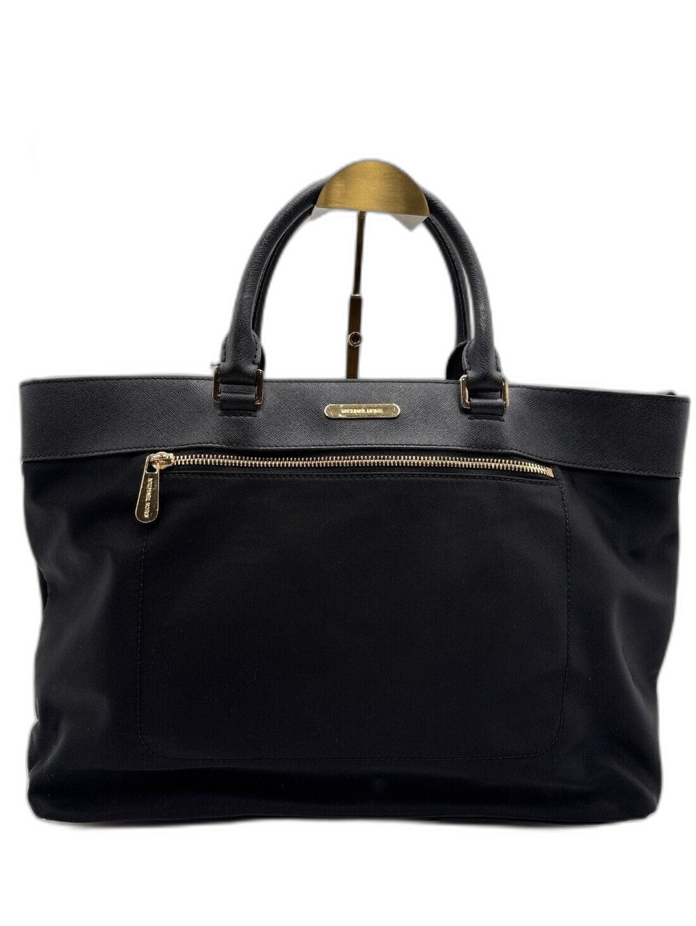 Michael Kors Black Nylon Saffiano Leather Tote Bag Gold Hardware